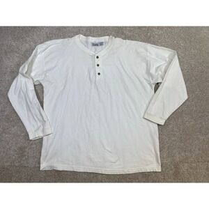 Vintage 90s Basic Editions Mens Cream Long Sleeve Henley Shirt Size 2XL *Read‎